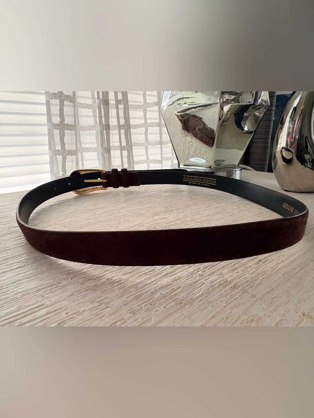 VTG Amanda Smith Brown Suede Leather Thin Belt Size XL